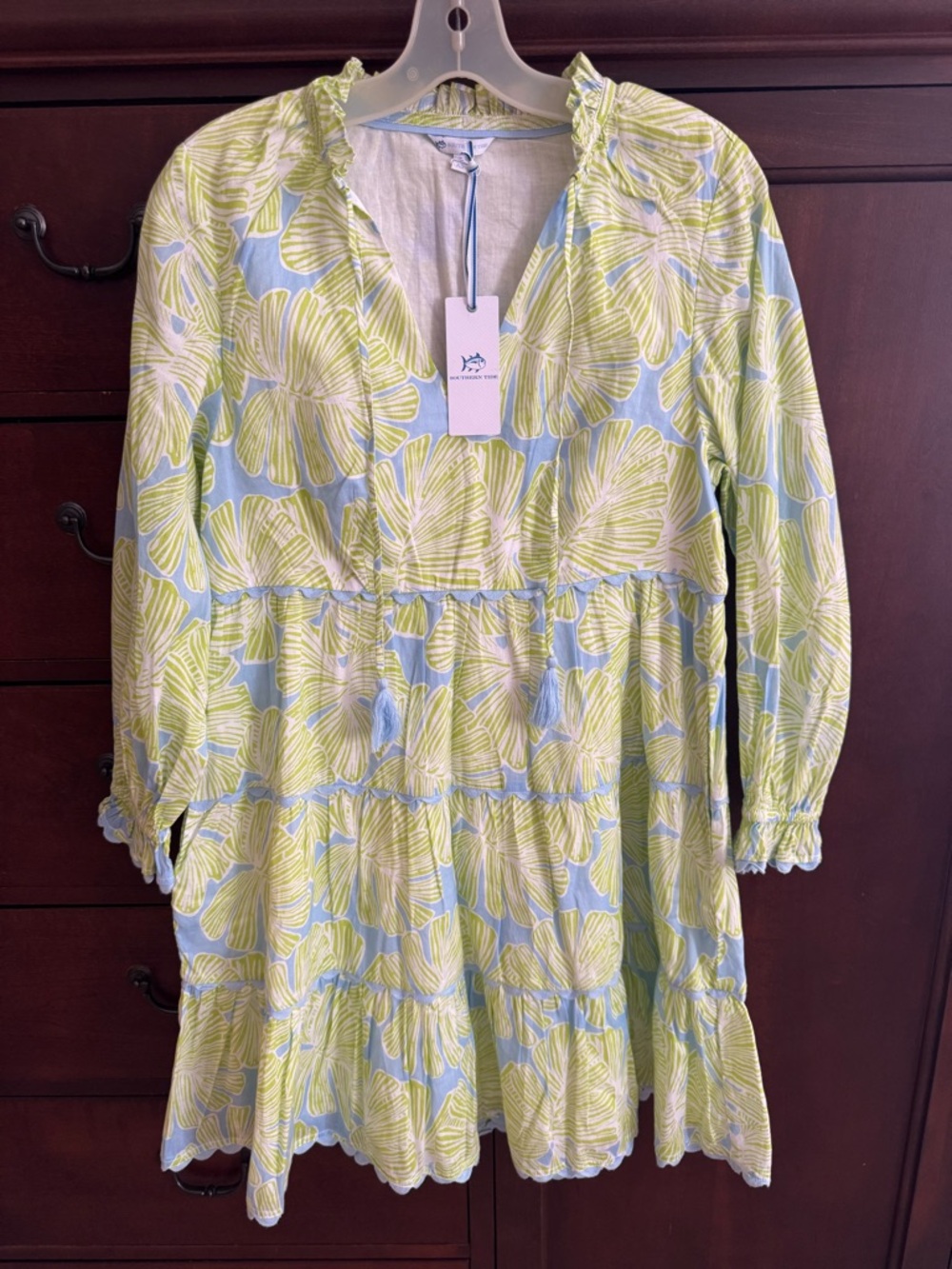 Southern Tide Josefine Tiered Ric Rac Dress in Cerulean NWT